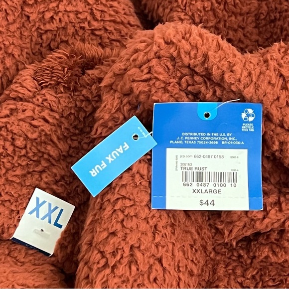 Arizona Jean Co Teddy Cropped Hoodie Jacket Long Sleeves 3/4 Zip Pockets Rust - Picture 11 of 12